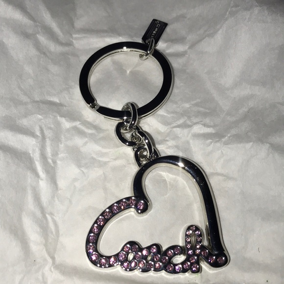 Coach Heart Script Crystal Pink Key Fob Keychain - Picture 1 of 5
